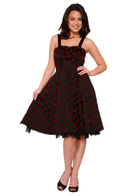 Black & Red Velvet Polka Dot Dress